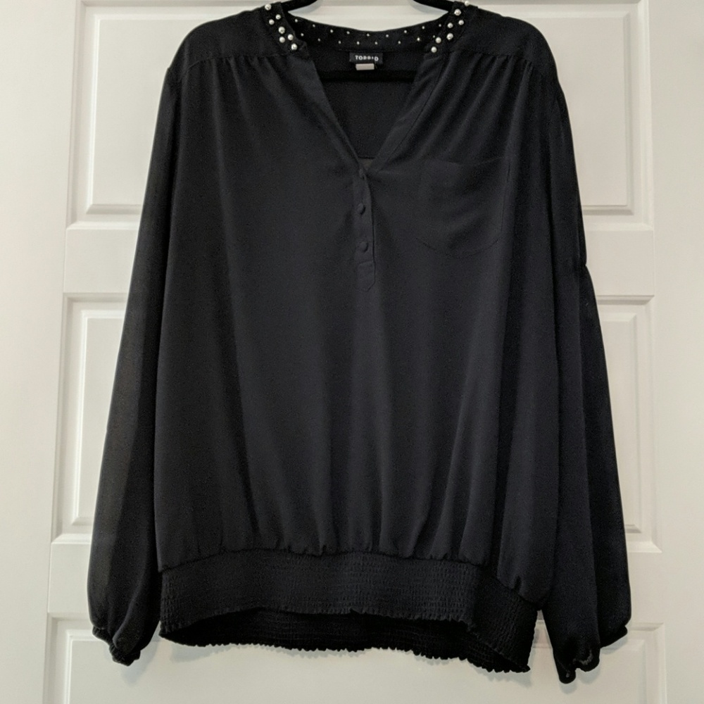 Torrid Chiffon Black Beaded Top